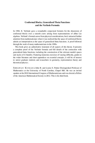 Conformal Blocks Generalized Theta Functions And The Verlinde Formula Shrawan Kumar