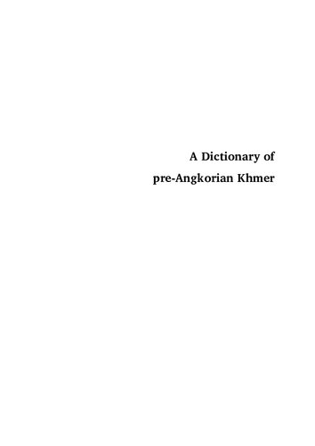 A Dictionary Of Preangkorian Khmer Philip N Jenner