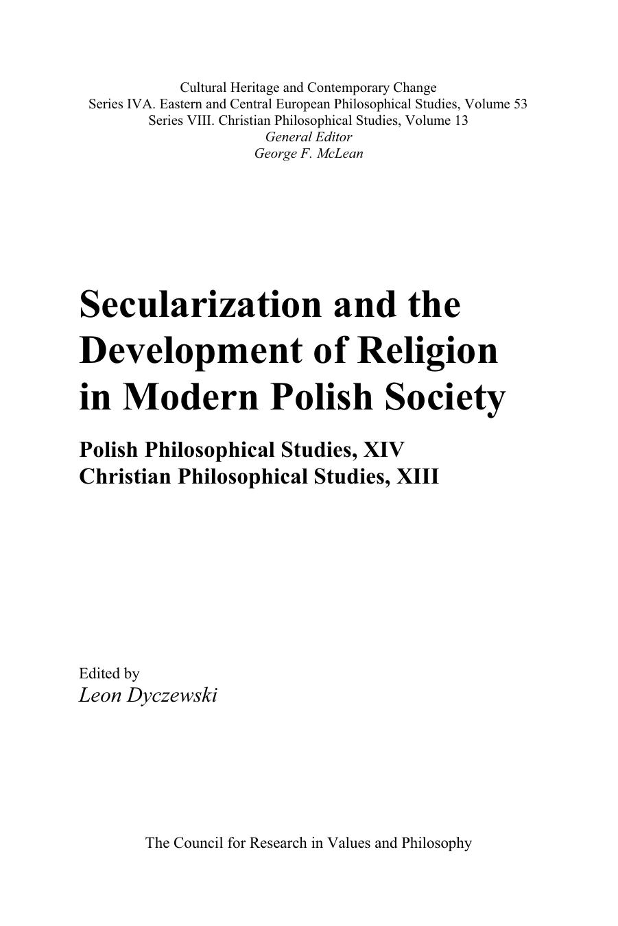 Secularization And Intensification Of Religion In Modern Society Leon Dyczewski
