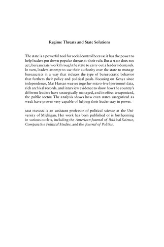Regime Threats And State Solutions Bureaucratic Loyalty And Embeddedness In Kenya Mai Hassan