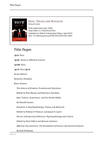 Envy Theory And Research Online Richard Smith Editor