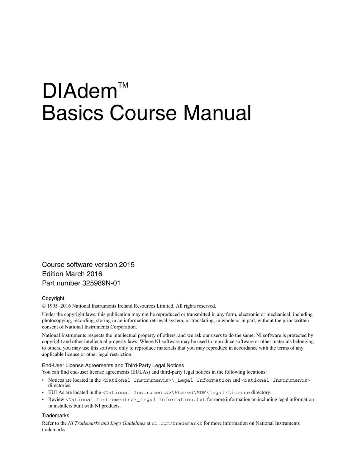 Diadem Basics Course Manual National Instruments