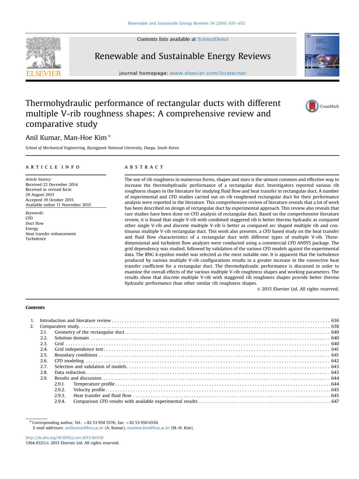 Thermohydraulic Performance Of Rectangular Ducts With Different Multiple Vrib Roughness Shapes A Comprehensive Review And Comparative Study Anil Kumar Manhoe Kim