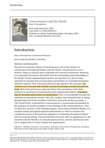 Consciousness And The World Brian Oshaughnessy