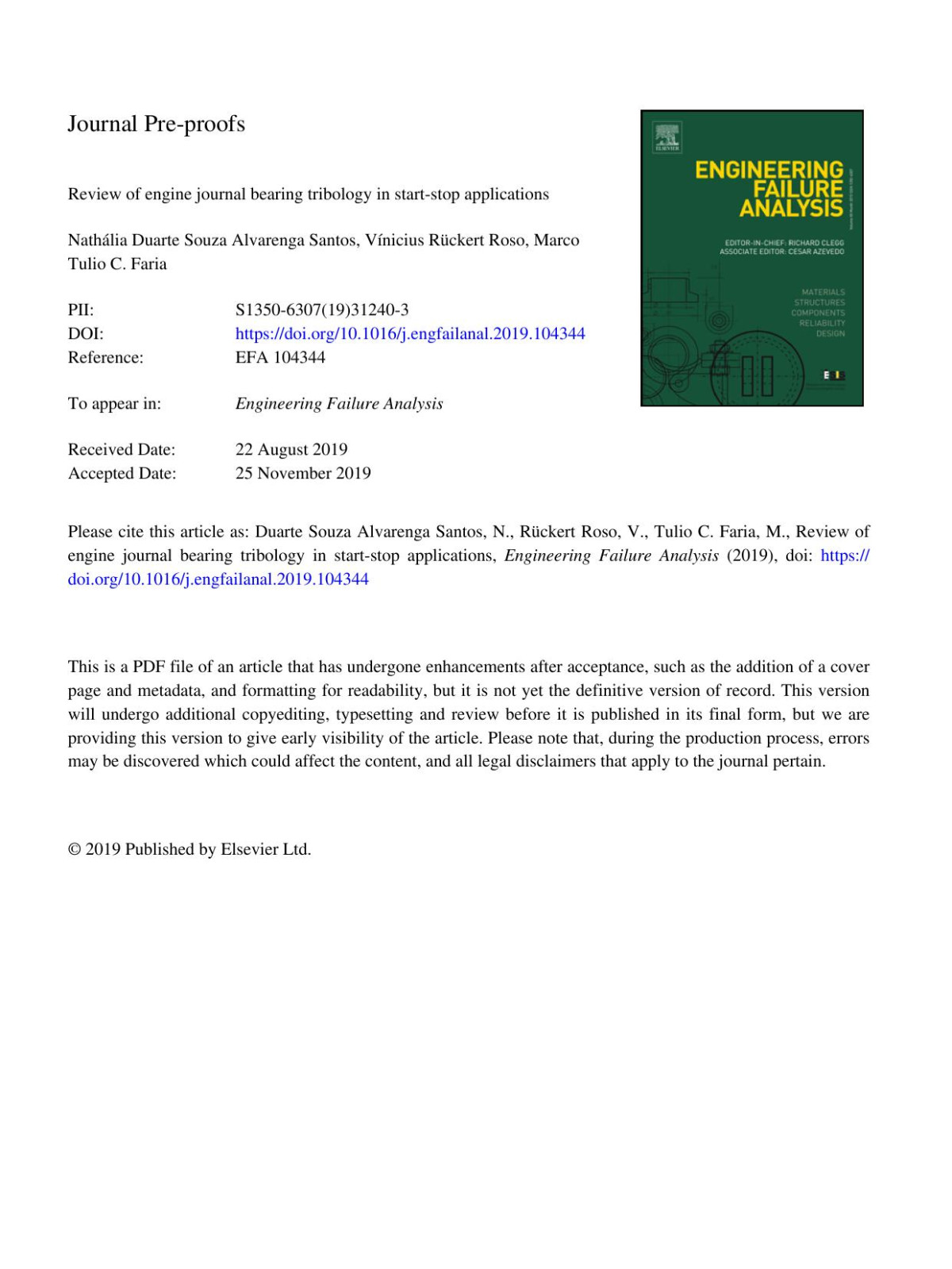 Review Of Engine Journal Bearing Tribology In Startstop Applications Nathlia Duarte Souza Alvarenga Santos Vnicius Rckert Roso Marco Tulio C Faria