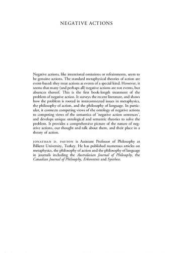 Negative Actions Events Absences And The Metaphysics Of Agency Jonathan D Payton