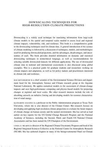 Downscaling Techniques For Highresolution Climate Projections From Global Change To Local Impacts Rao Kotamarthi