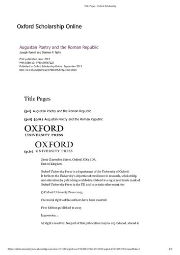 Augustan Poetry And The Roman Republic Online Joseph Farrell Damien P Nelis