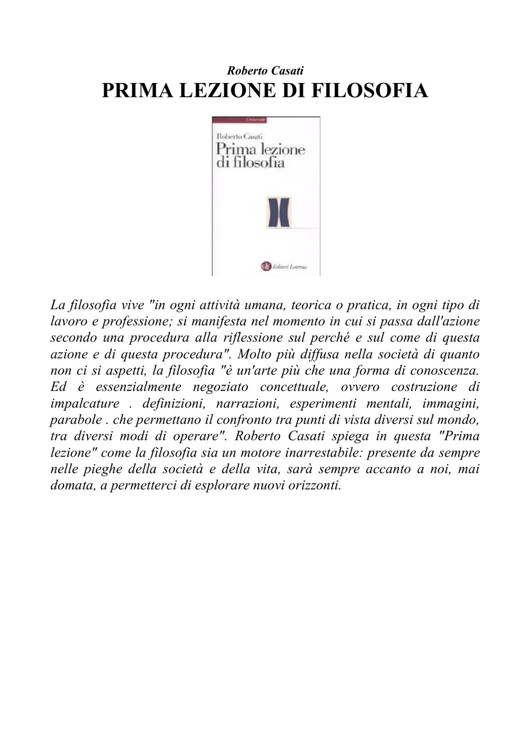 Prima Lezione Di Filosofia Casati Roberto