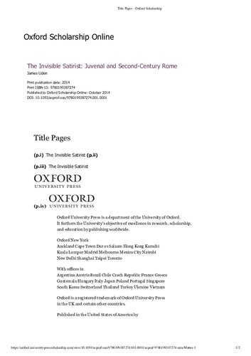The Invisible Satirist Juvenal And Secondcentury Rome Online James Uden