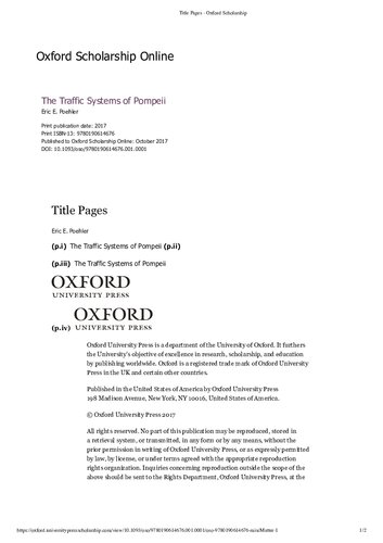 The Traffic Systems Of Pompeii Online Eric Poehler