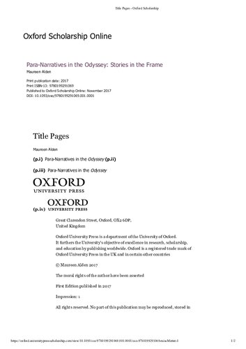 Paranarratives In The Odyssey Stories In The Frame Online Maureen Alden