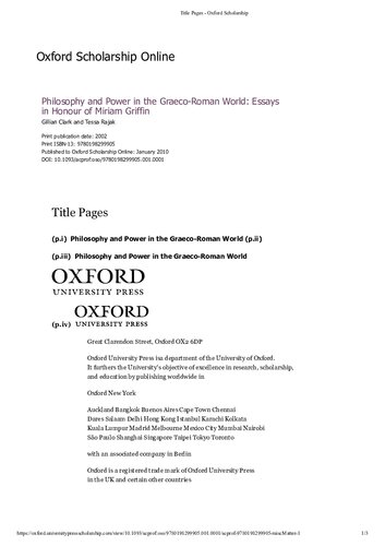 Philosophy And Power In The Graecoroman World Essays In Honour Of Miriam Griffin Online Gillian Clark Tessa Rajak