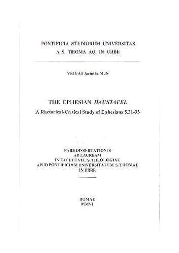 The Ephesian Haustafel A Rhetorical Critical Study Jacintha Veigas