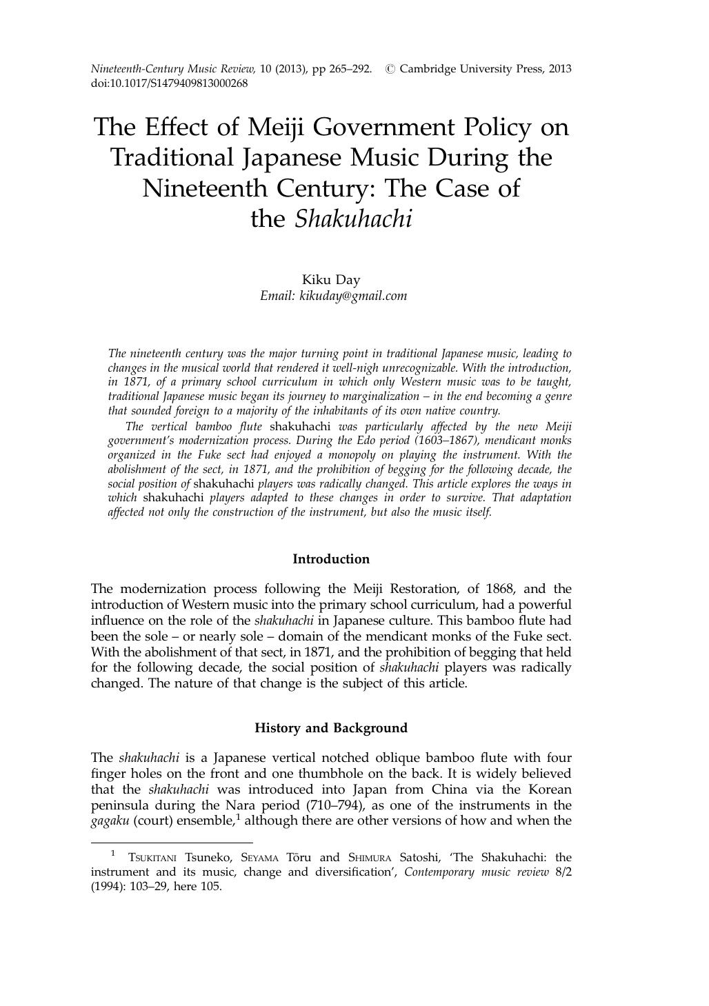 The Effect Of Meiji Government Policy On Traditional Japanese Music During The Nineteenth Century Unknown