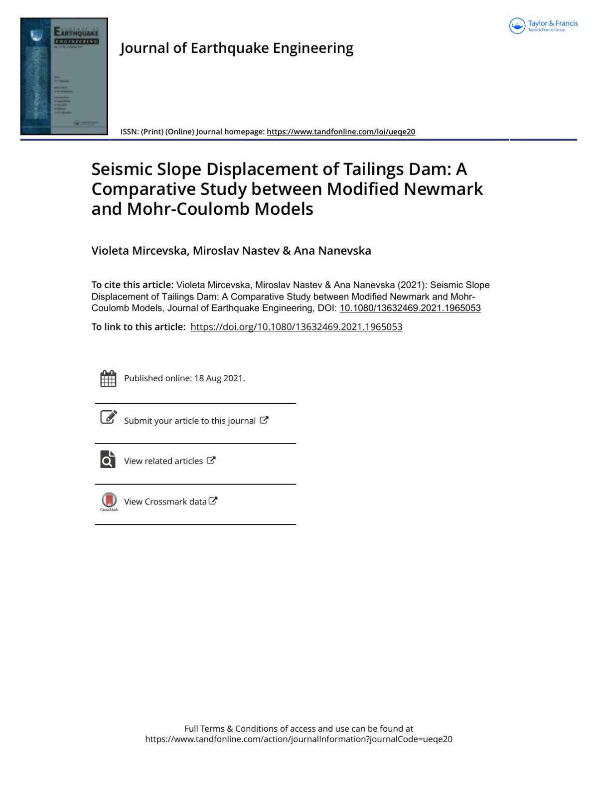Seismic Slope Displacement Of Tailings Dam A Comparative Study Between Modified Newmark And Mohrco Violeta Mircevska Miroslav Nastev Ana Nanevska