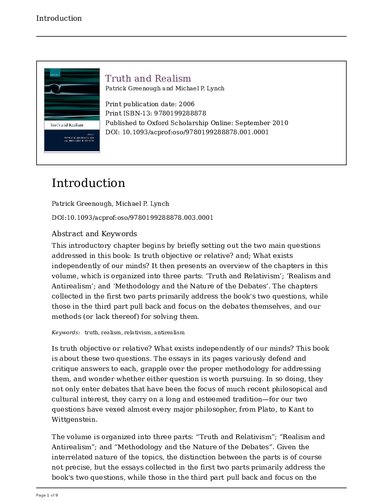 Truth Realism Michael Lynch Patrick Greenough Eds