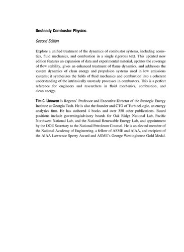 Unsteady Combustor Physics 2nd Edition Tim C Lieuwen