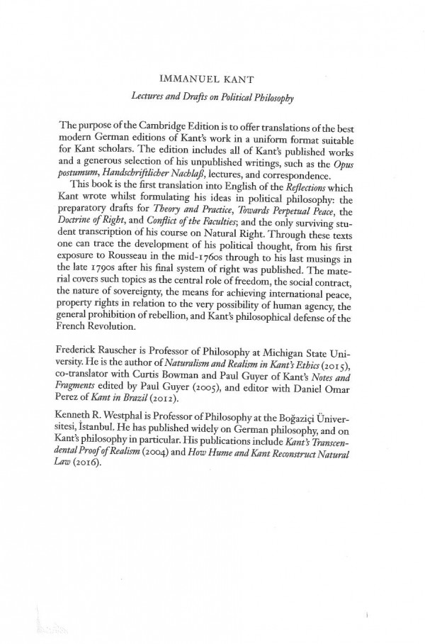 Lectures On Kants Political Philosophy 1st Edition Frederick Rauscher