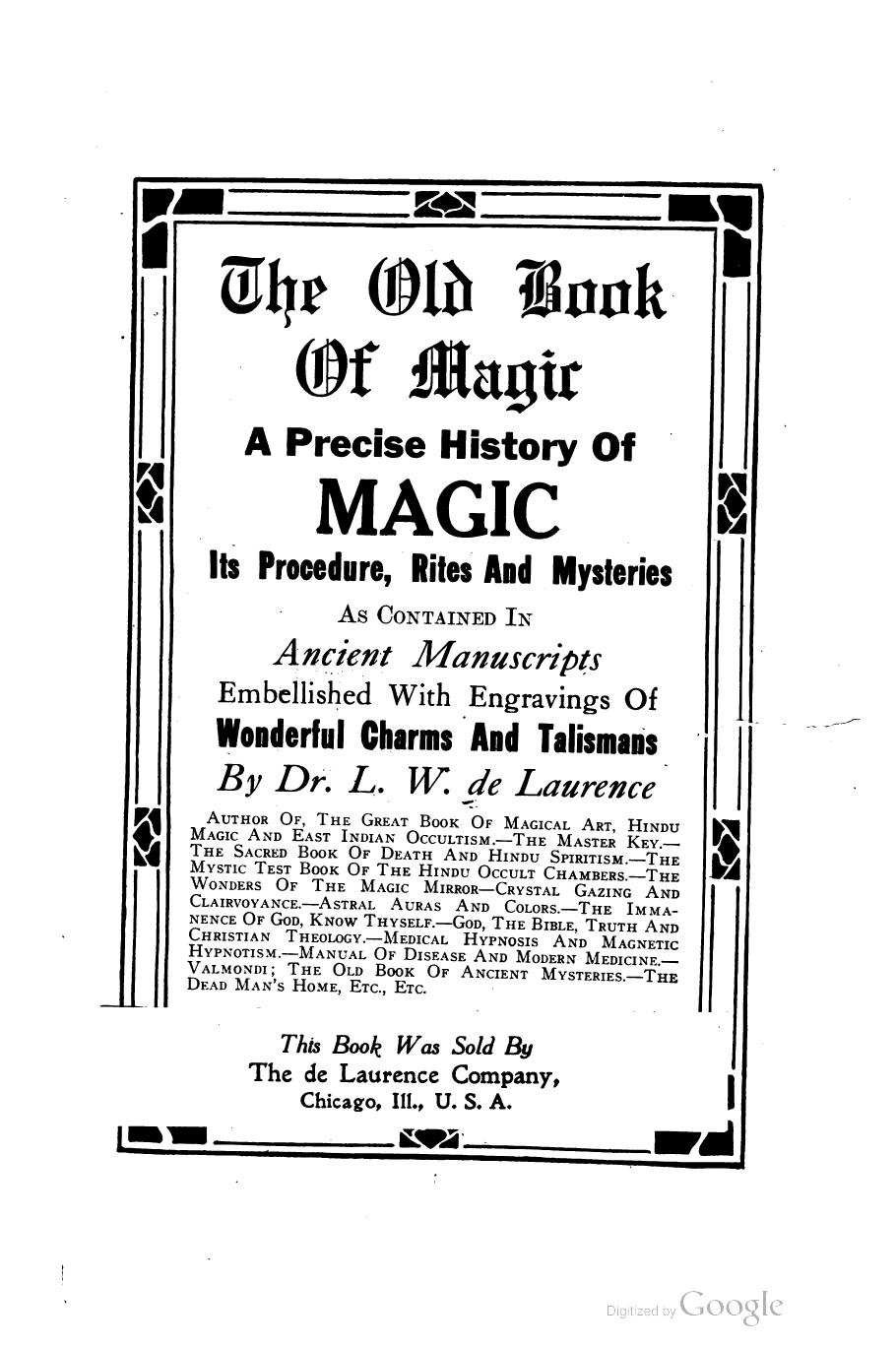 The Old Book Of Magic Lauron William De Laurence
