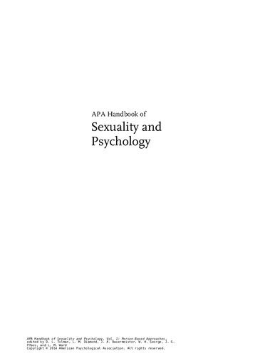 Apa Handbook Of Sexuality And Psychology Vol 1 Personbased Approaches 1st Edition Lisa M Diamond Editor