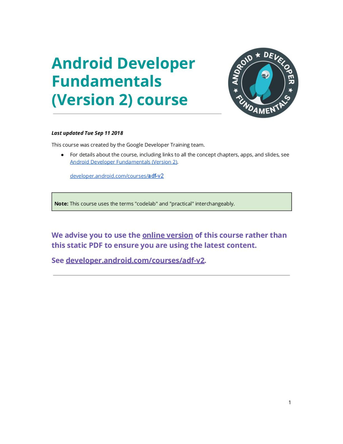 Android Developer Fundamentals Version 2 Course Unit 1 To 4 2nd Edition Google Developer Training Team