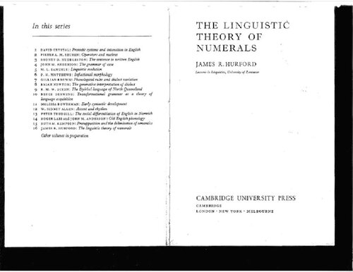 The Linguistic Theory Of Numerals James R Hurford