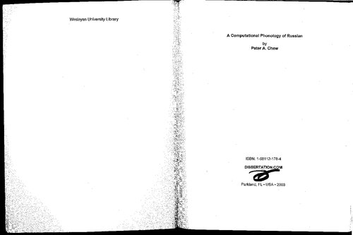 A Computational Phonology Of Russian Peter Chew