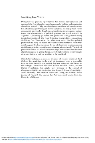Mobilizing Poor Voters Machine Politics Clientelism And Social Networks In Argentina Structural Analysis In The Social Sciences Series Number 38 Mariela Szwarcberg