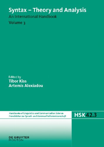 Syntax Theory Analysis Hsk 423 Tibor Kiss Artemis Alexiadou