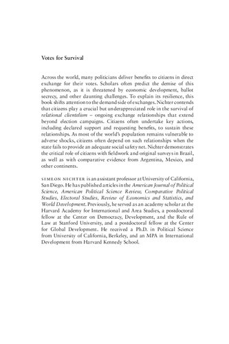 Votes For Survival Relational Clientelism In Latin America Cambridge Studies In Comparative Politics Simeon Nichter