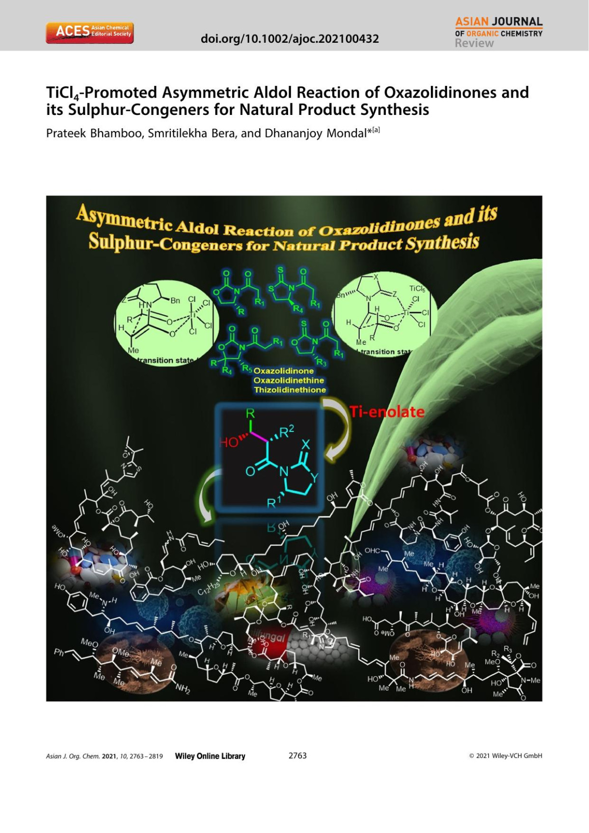 Ticl4promoted Asymmetric Aldol Reaction Of Oxazolidinones And Its Sulphurcongeners For Natural Product Synthesis Prateek Bhamboo