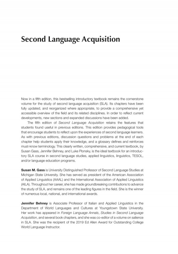 Second Language Acquisition An Introductory Course 5th Edition Susan M Gass