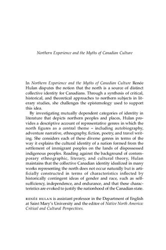 Northern Experience And The Myths Of Canadian Culture Rene Hulan