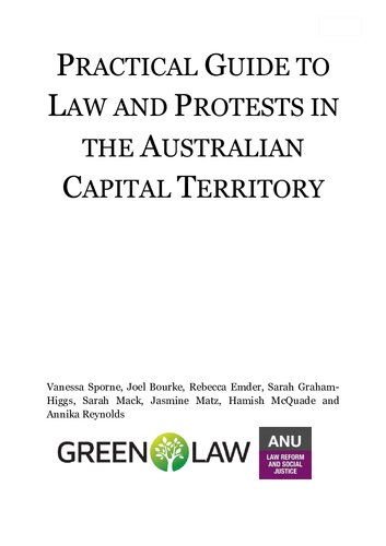 Practical Guide To Law And Protests In The Australian Capital Territory Vanessa Sporne