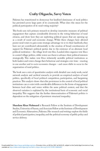 Crafty Oligarchs Savvy Voters Democracy Under Inequality In Rural Pakistan South Asia In The Social Sciences Series Number 8 Shandana Khan Mohmand