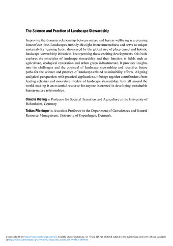 The Science And Practice Of Landscape Stewardship Claudia Bieling Tobias Plieninger