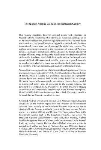 The Spanish Atlantic World In The Eighteenth Century War And The Bourbon Reforms 17131796 Allan J Kuethe Kenneth J Andrien