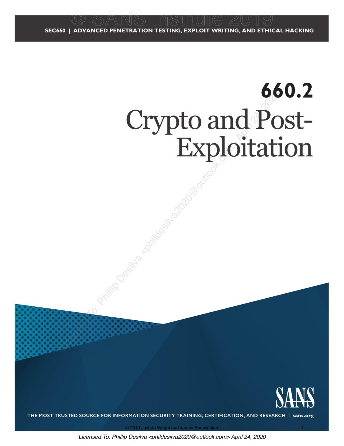 Sans 6602 Crypto And Postexploitation Sans Institute