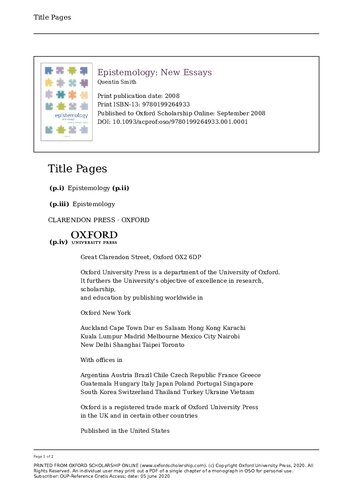 Epistemology New Essays 1st Edition Quentin Smith Editor