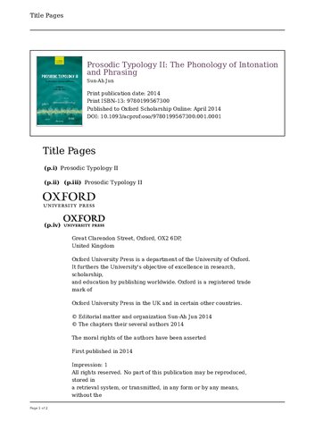 Prosodic Typology Ii The Phonology Of Intonation And Phrasing Online Sunah Jun Editor