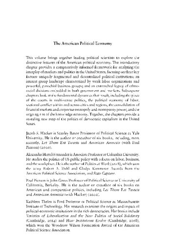 The American Political Economy Politics Markets And Power Jacob S Hacker Editor
