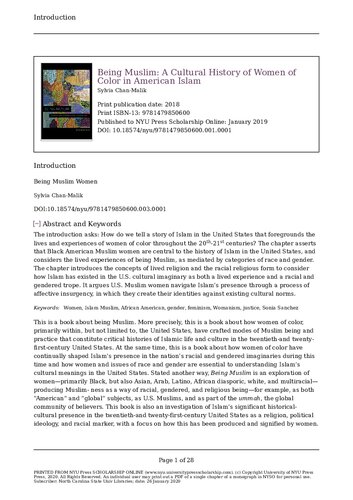 Being Muslim A Cultural History Of Women Of Color In American Islam Sylvia Chanmalik