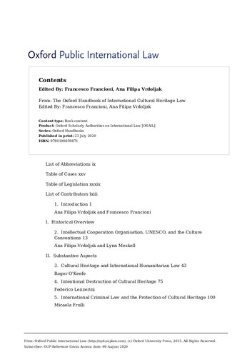 The Oxford Handbook Of International Cultural Heritage Law Oxford Handbooks Francesco Francioni Editor
