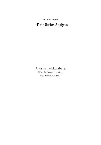 Introduction To Time Series Analysis Anusha Illukkumbura