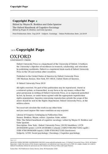 The Oxford Handbook Of Cognitive Sociology Wayne Brekhus Gabe Ignatow