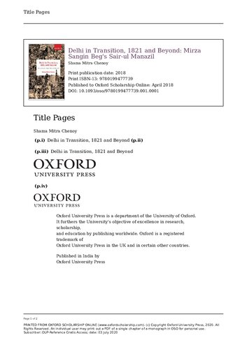 Delhi In Transition 1821 And Beyond Mirza Sangin Begs Sairul Manazil Annotated Shama Mitra Chenoy Editor