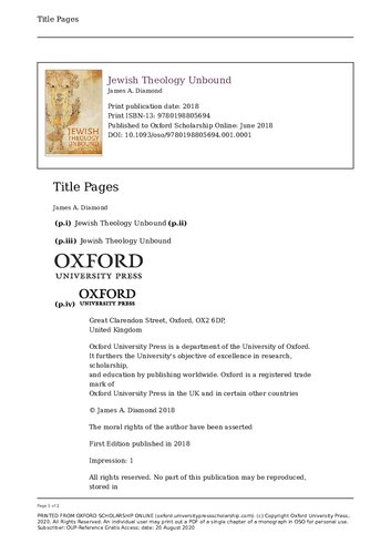 Jewish Theology Unbound James A Diamond