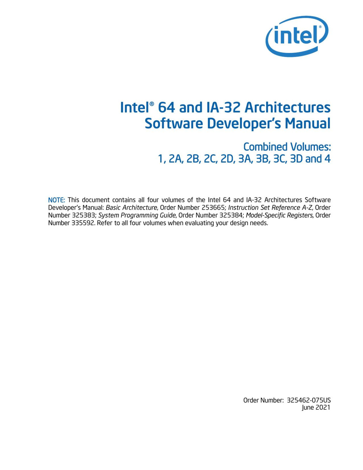 Intelr 64 And Ia32 Architectures Software Developers Manual Combined Volumes 1 2abcd 3abcd And 4 Intel Corporation