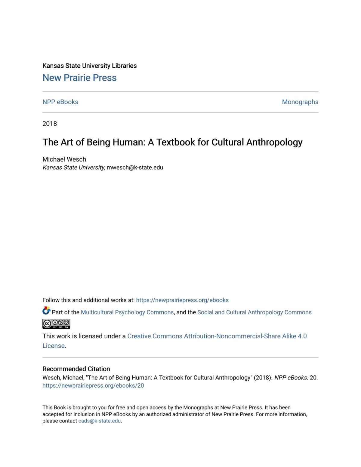 The Art Of Being Human A Textbook For Cultural Anthropology Michael Wesch